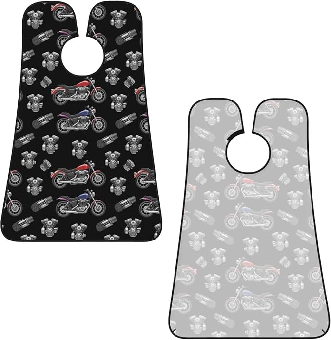 No-Slip Shaving Bib, Beard Grooming Apron with Strong Suction Cups, Cool Black Motorcycle