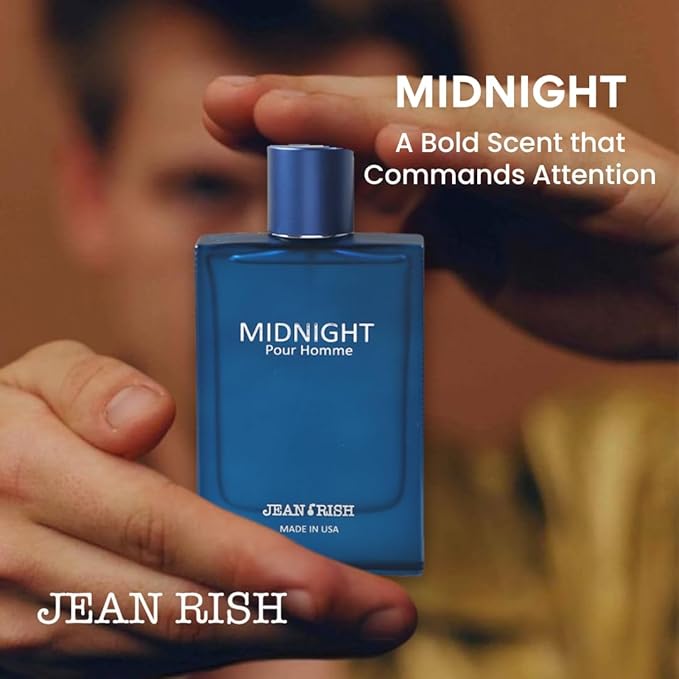 Jean Rish Midnight Pour Homme Eau De Toilette for Men (3.4 Fl Oz / 100ml) with Bergamot, Lavender & Patchouli - Long Lasting and Luxury Fragrance