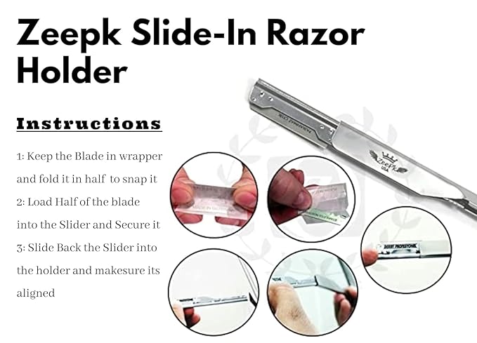 Navaja De Afeitar Professional - Zeepk Straight Razor Kit for Men with 10 double edge blades - Acero Inoxidable - Barber Grade shaving razor set para barberos y hombres Classic manual Shave