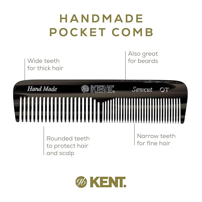 Kent Set Men's Hair Pocket Combs, 81T X-Small, OT All Fine Tooth, 82T Fine Tooth Folding Comb. Best Hair, Beard and Mustache Grooming Kit for Travel and Home Care, Handmade in England