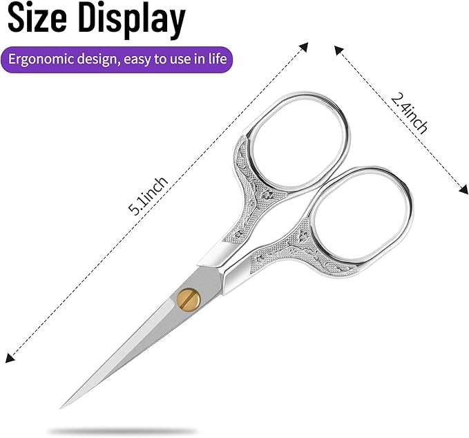 Small Sharp Grooming Scissors Set, Precision Hair & Beard Trimming Shears with Needle-Fine Tip, Vintage Stainless Steel Design, Large Finger Holes, with Protective Sheaths