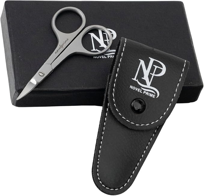 Novel Prime| Stainless Steel Cuticle Scissor with Extra Fine Curved Blade| Nail Scissors for Precise Pointed Tips| Manicure Scissors for Grooming and Eyebrows with Premium Leather Pouch (1 Count)