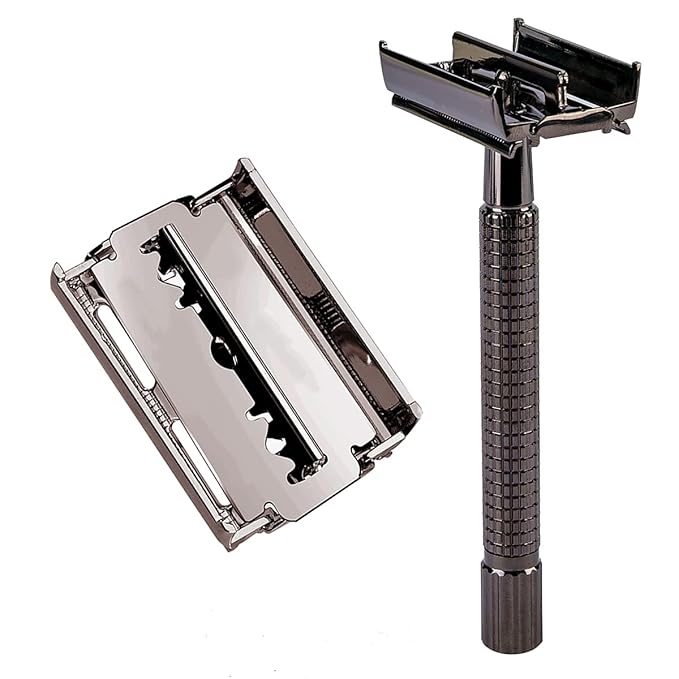 Grandslam Shaving Kit for Men, Safety Razor with 10 Blades, Shaving Brush, Stand and Soap Cream, Stainless Steel Bowl, Canvas & Leather Dopp Kit Gift Set