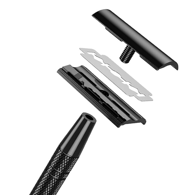 Men's and Women's Manual Razor Safety Razor with 10 Double Edge Blades, Double Edge Razor, Reusable Razor Kit, Eco-Friendly, Smooth Close Shave, Plastic-Free (Pink)