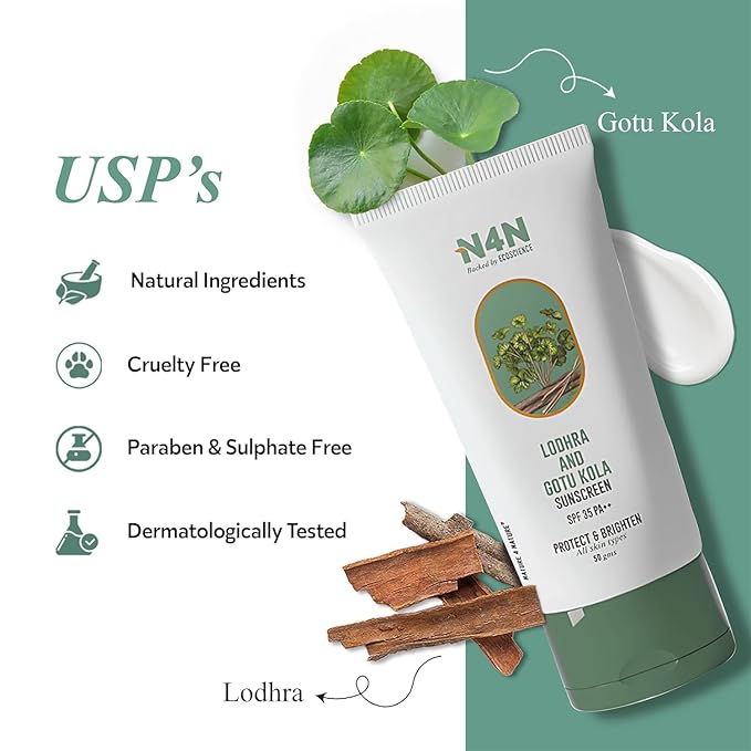 Sunscreen SPF 35 PA++ with Lodhra & Gotu Kola Face Sun Protection for Men & Women Against UVA/UVB, Brightens Skin, Non-Greasy, Paraben-Free, Suitable for All Skin Types, 50g (1.76 Ounce)