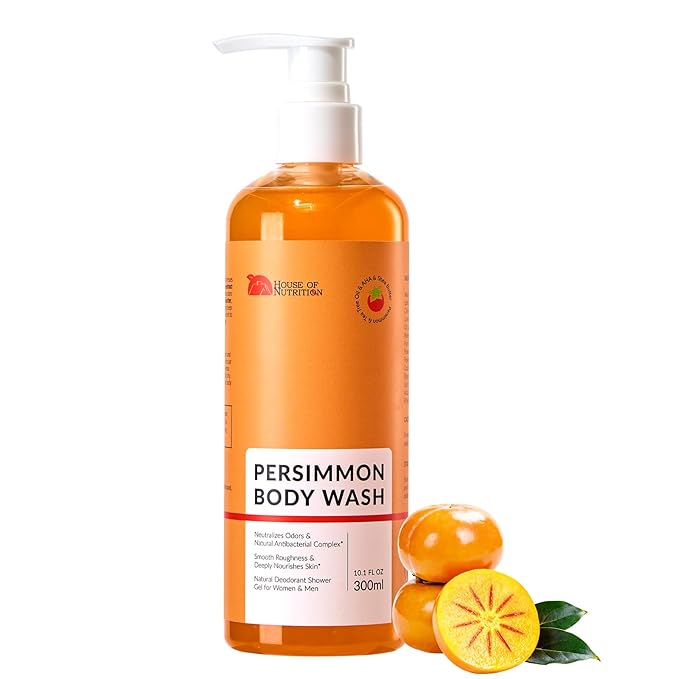 Persimmon Body Wash for Body Odor Control, Natural Deodorizing Soap for Underarms, Intimate Area & Smelly Feet, Deep Cleansing Odor Eliminator with Tea Tree, Family Safe 10 Fl Oz