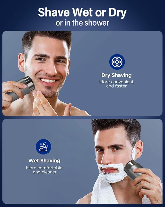 Electric Razor for Men - Rechargeable Electric Shaver for Men，Portable Razor for Travel，Mini Shaver for Travel，3D Waterproof - Silver Gray
