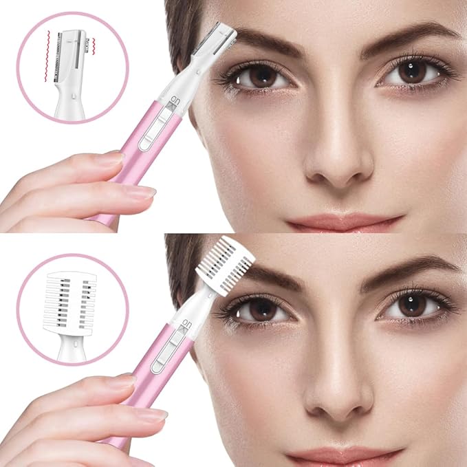 Upgraded Eyebrow Trimmer, Precision Electric Eyebrow Razor for Women Battery-Operated Facial Hair Remover with Comb No Pulling Sensation Painless for Face Chin Neck, Upper-Lip, Peach-Fuzz