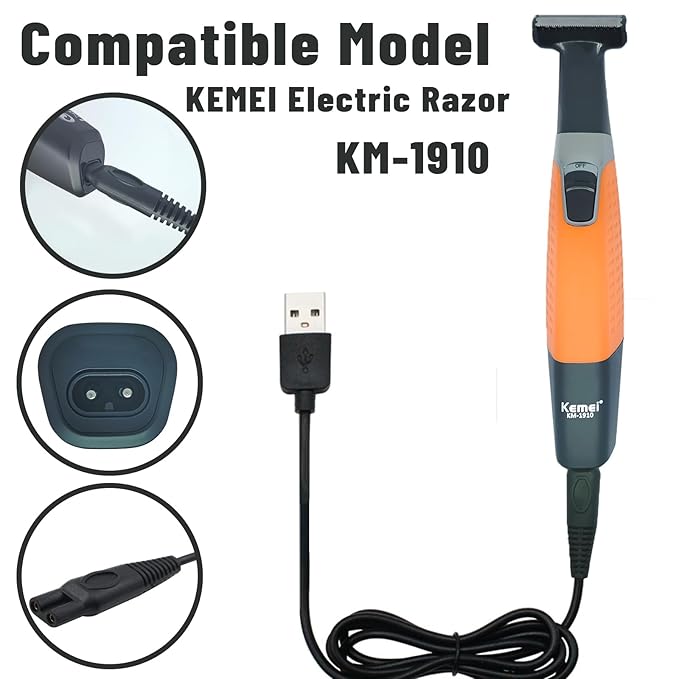 Shaver Charger Cord for KEMEI KM-1910 Electric Shaver Replacement Power Cord Beard Trimmer Electric Razor 5V USB Cable With Cleaning Brush