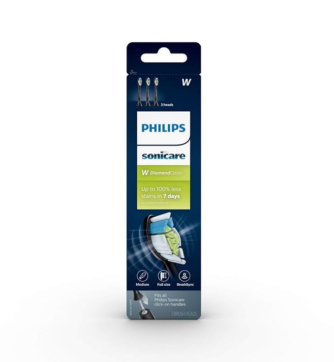 Philips Sonicare W DiamondClean - Genuine Replacement Electric Toothbrush Heads, Black, 3 Pack, HX6063/95