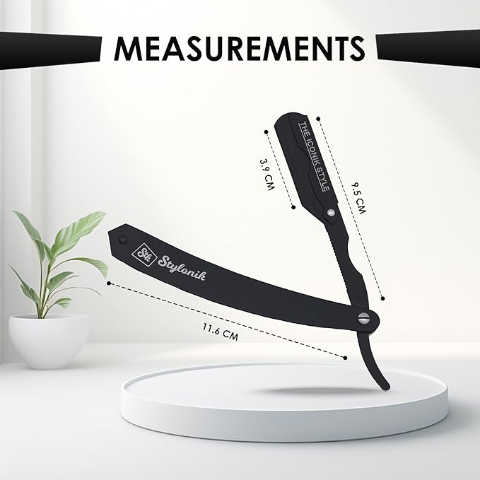 Professional Straight Edge Barber Razor – 60 Single/30 Double-Sided Stainless Steel Blades for Men & Women, with Leather Case (Matt Black)