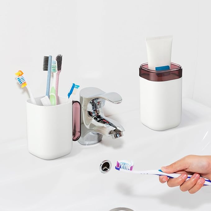 4 Pcs Travel Toothbrush Holder with Cups Toothbrush and Toothpaste Case Multifunctional Travel Tooth Brush Holder Containers Portable Cup with Handle for Camping Business