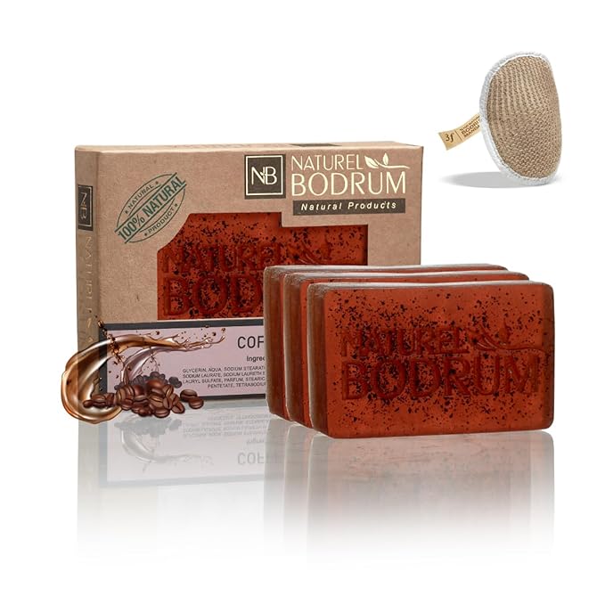 Coffee Organic Soap Bar for Women and Men, Pack of 3 Glycerin Soap Bars - Exfoliating Body & Face Soap with Coffee Grounds - Natural Spa Gift, for All Skin Types