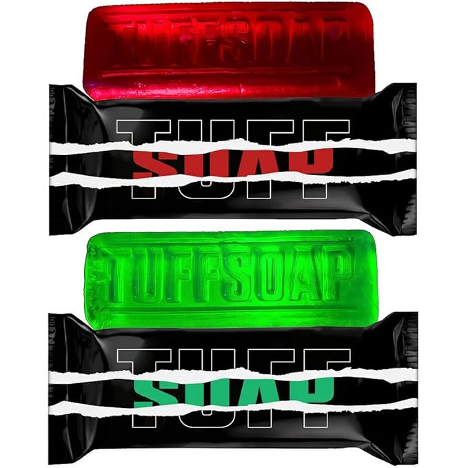 2 PACK – 4-in-1 Men’s Fragrance Soap Bar 11 oz – Natural All-in-One Bar for Body, Face, Hair & Shaving – TUFF RED (Energy) / TUFF GREEN (Skin Protection) – Long-Lasting & Sulfate-Free