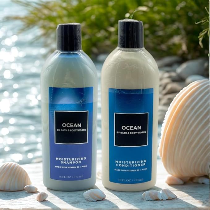 Bath and Body Works Men's Collection OCEAN 2 Piece Shower Gift Set with a Blue Bow - Shampoo and Conditioner - Full Size