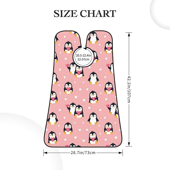Strong Suction Cup Beard Grooming Bib, Non-Stick Hair Catcher, Waterproof, for Shaving, Cute Cartoon Penguin and Heart Pink