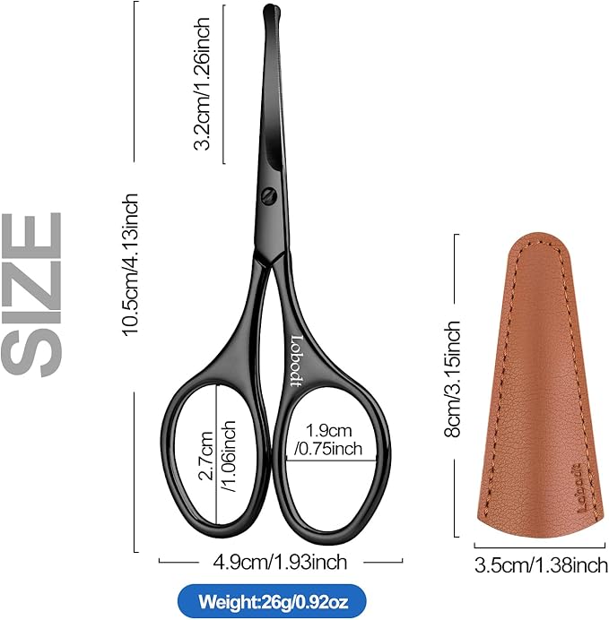 4.1inch round-headed stainless steel small scissors, suitable for trimming facial hair, nose hair, eyebrows, eyelashes, beards, personal care and salon beauty salons (black)