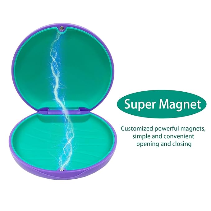 2PCS Retainer Case Compatible with Invisalign,Cute Slim Aligner Case,Customized Magnetic Closure Orthodontic Retainer Cases (2 Pack Purple + Green Silicone)