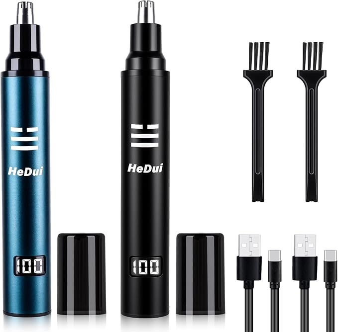 2 Pack Nose Hair Trimmer for Men & Women Professional Painless Eyebrow Facial Hair Trimmer for Male and Female Travel Ear and Nose Hair Clipper USB Rechargeable Trimmers with Digital Display