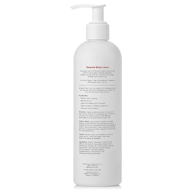 Alpha Skin Care Revitalizing Body Lotion, 12% Glycolic AHA, Simple & Effective Daily Moisturizer Hydroxy Acid, Hydrates & Exfoliates for Soft, Smooth Skin, Anti-Aging, 12 Oz, Pack of 2