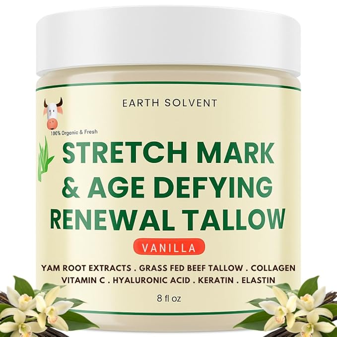 Grass Fed Beef Tallow Body Cream, Whipped Tallow Cream Hydrating Moisturizer for Sensitive Skin, Anti-aging Stretch Mark Cream For Men & Women 8 Fl Oz (8 fl oz, Vanilla)