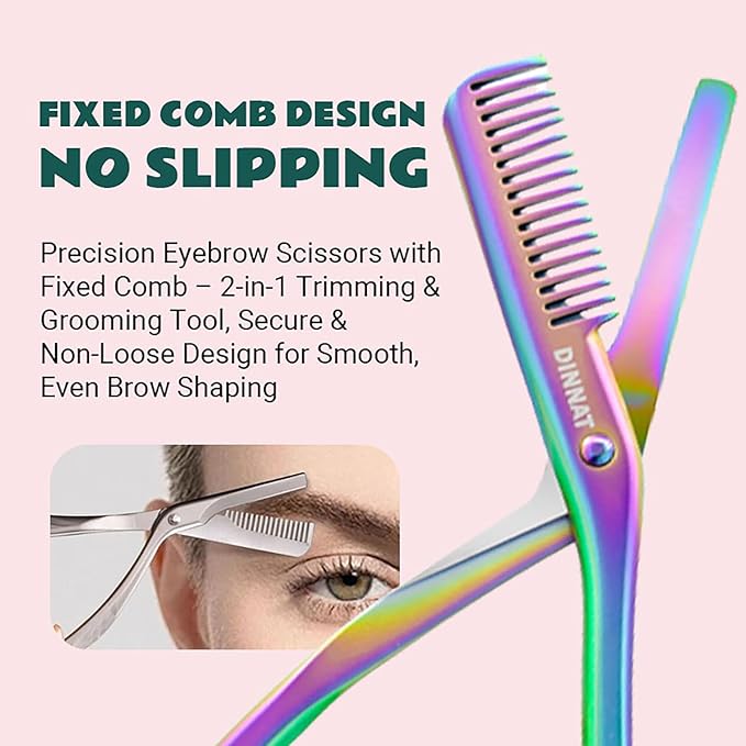 Eyebrow Trimming Scissors with Combs, Eyebrow Cutter Hair Removal Eyebrow Scissors,Eye brow razors, Eyebrow trimmer for women (Rainbow)