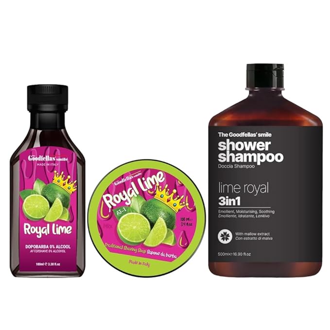 The Goodfellas' smile, ROYAL LIME Shave Soap, 3 in 1 Shampoo, and Aftershave Splash Bundle, Made in Italy