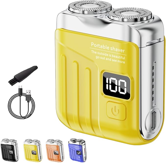 Portable Electric Shaver - LED Display Dual-Head Pocket Shaver, Mini USB Rechargeable Travel Razor, One-Button Operation, Long-Lasting Battery, for Home & Travel (Yellow)