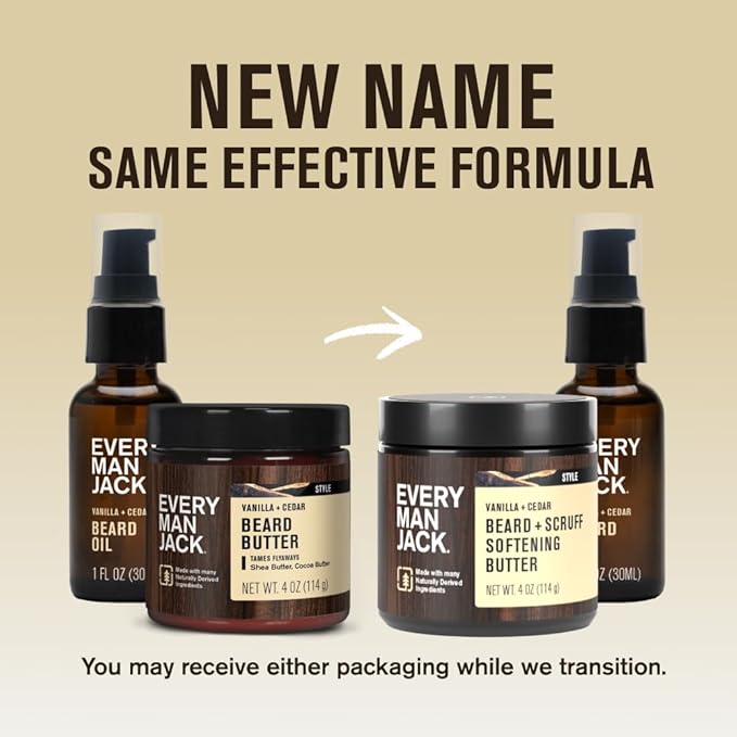 Every Man Jack Beard Oil & Scruff Softening Butter Bundle - Vanilla + Cedar Scent - Rejuvenates, Hydrates & Styles Dry Beards - Naturally Derived with Cocoa Butter and Shea Butter
