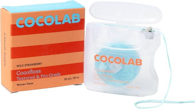 Cocofloss Woven Dental Floss, Dentist-Designed Oral Care, Strawberry Scent, Waxed, Expanding, Kid-Friendly String Floss with Coconut Oil, 1 Spool (33 yd)