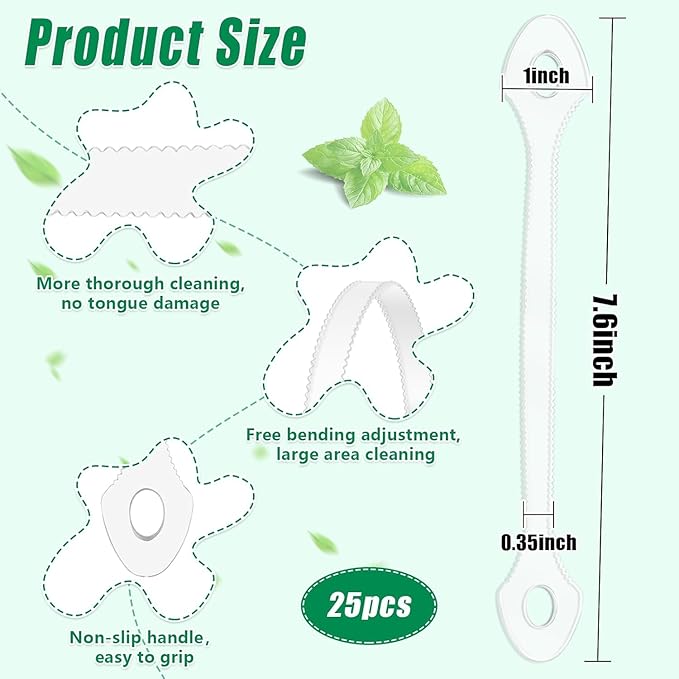50 Count Disposable Tongue Scraper, Plastic Tongue Cleaner for Adults and Kids, Reduce Bad Breath,Promote Fresh Breath,Ergonomic Tongue Scrubber for Oral Care