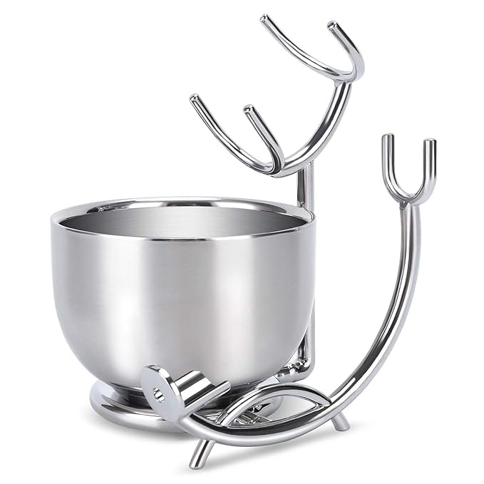 SANWA Grooming Shaving Kit for Men,Shaving Razor and Brush Stand with Stainless Steel Shaving Soap Bowl
