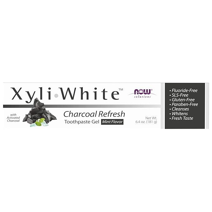 NOW Solutions, Xyliwhite™ Toothpaste Gel, Charcoal Refresh With Activated Charcoal, Cleanses and Whitens, Fresh Taste, 6.4-Ounce