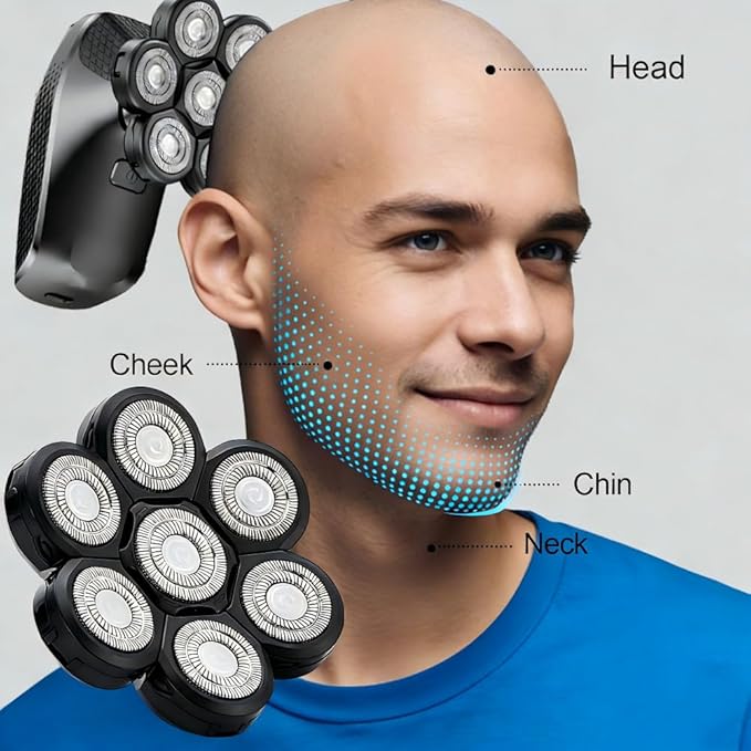 7 Blade Floating Replacement Shaving Head,for Many Main Brands Electric Shaver Razor Bald Men Head Shaver Blades,7 Head Replacement Black