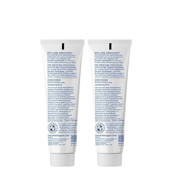 Essential Oxygen BR Certified Organic Toothpaste, for Whiter Teeth, Fresher Breath, Happier Gums, Tooth Sensitivity, Peppermint, 4 Ounce (Pack of 2)