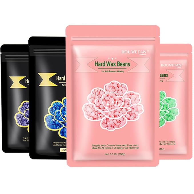 Hard Wax Beads, 400g Wax Beans for Hair Removal, Perfect for Sensitive Skin Full Body, Facial, Brazilian Bikini, and Legs at Home, 4 Packs Wax Refill for Women Men