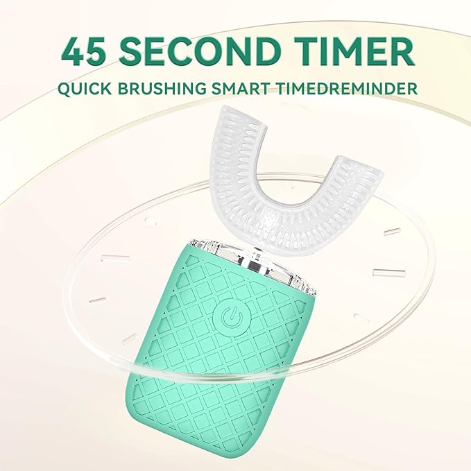 Adult Sonic Automatic Electric Toothbrush, 360° Oral Cleaning Stain Whitening, IPX7 Waterproof Rechargeable, u-Shape Brush Head*3+Straight Handle Brush Head*2 (Green-Cup)