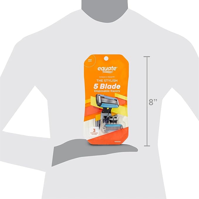 Equate Men's 5 Blade Disposable Razors with Dual Lubrication, 3 Count