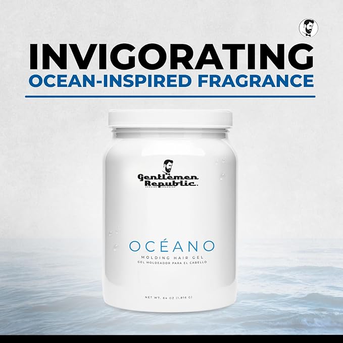 Gentlemen Republic Oceano Men's Hair Gel 32oz - Strong Touchable Hold and High Shine Styling Gel for Hair, 100% Alcohol-Free Professional Formula with Fresh Scent, Mens Hair Product Made in USA