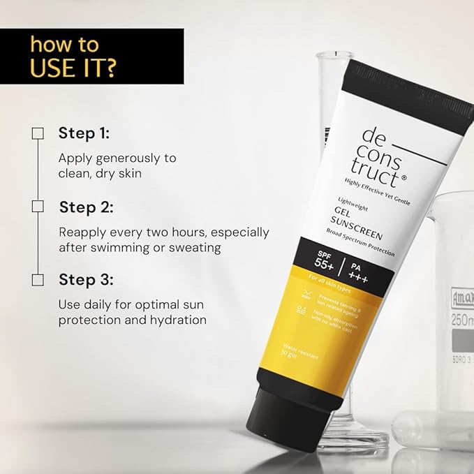 Deconstruct Face Gel Sunscreen In - Vivo Tested SPF 50 + and PA+++ | For oily, combination & normal skin | Matte, Lightweight & Airy, Non-greasy | For Men & Women - 30g