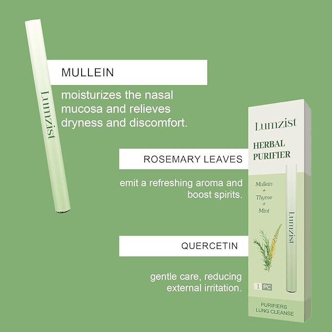 Mullein Herbal Diffuser Stick for Lung Cleasing Refreshing Oral Comfort,Herbal Diffuser Pen - Non Electric - Plant-Based Lifestyle, Oral Air Freshening with Extracts of Mullein, Thyme and Mint (1 PC)