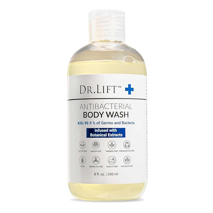 Antibacterial Body Wash, Refreshing Scent, Hydrating Shower or Bath Cleanser With Citric Acid, Spirulina, and Lemon, Clean Moisturizing Formula, Vegan, Paraben and Phthalate Free, 8 Fl Oz