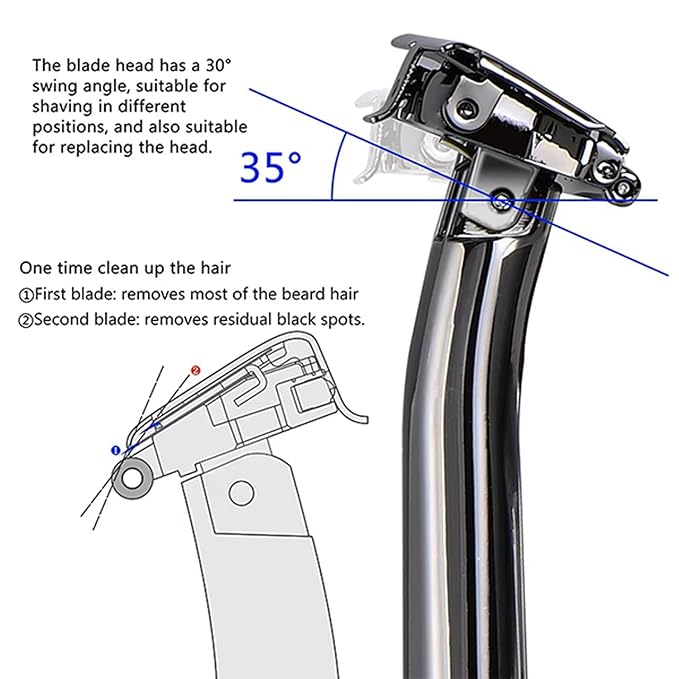 Men's Safety Razor with Black Double Stainless Steel Blades - 2 Half Flexible Blades for Smooth Gliding Shave & Beard Care (Black)