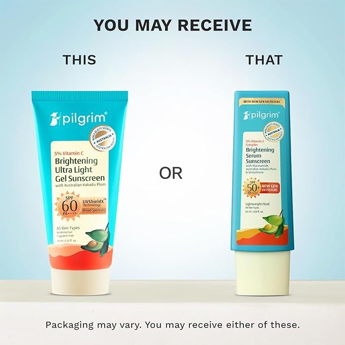 Pilgrim 5% Vitamin C Gel Sunscreen SPF 60 PA++++ | Ultra Light Broad Spectrum UVA UVB Protection with Kakadu Plum | Non Greasy Daily Face Sunscreen for All Skin Types | 1.52 Fl Oz (45ml)
