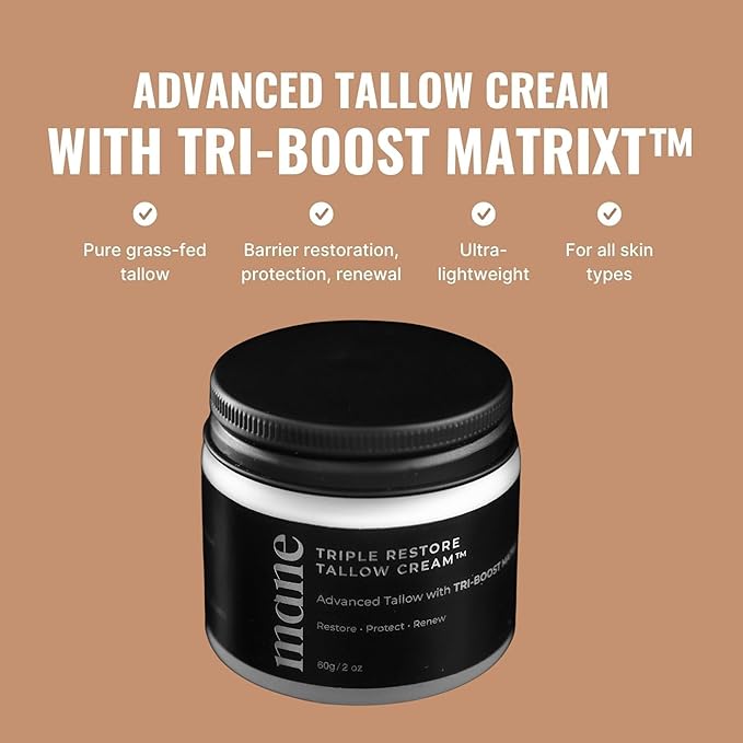 Superior Mane Wrinkle Repair Tallow Balm for Men Grass-Fed Tallow Moisturizer for Dry or Sensitive Skin Anti-Aging Cream to Reduce Wrinkles, Fine Lines & Improve Elasticity – 2 fl oz
