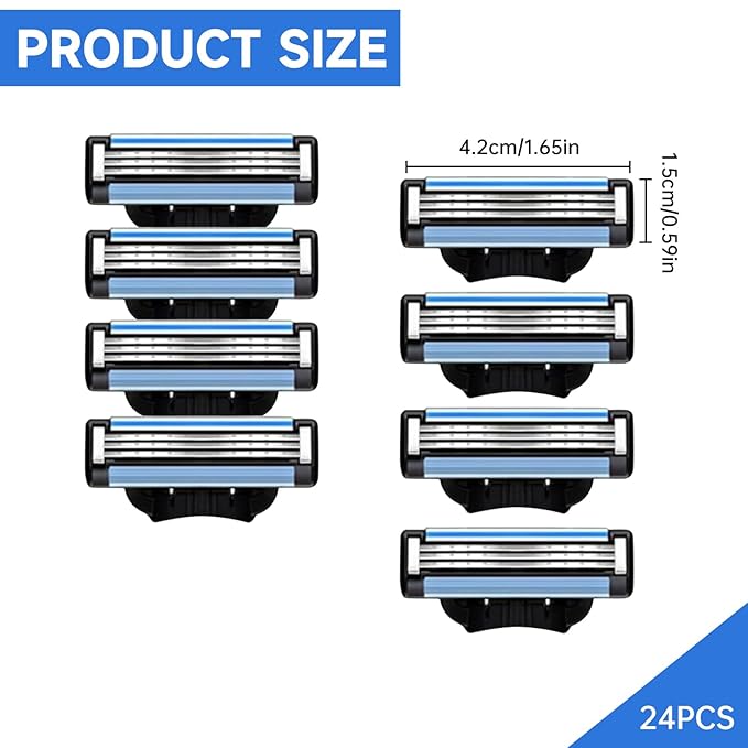 Razor Refills for Men,Razor Blade Refills for Men - 24PCS Compatible with mach 3 razor blades refills with Mach3 Razors, Dual Lubrication Blades for Extra Close & Comfortable Shave