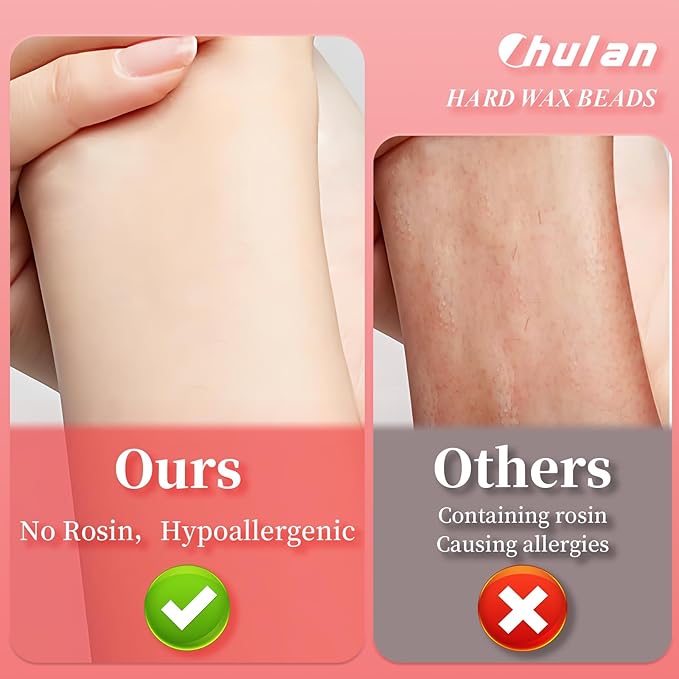 Chulan Hard Waxing Beads, 1000g/2.2lb Wax Beads for Sensitive Skin Bikini Brazilian Hair Removal, Fragrance Allergen Free Cute Red Heart Shape Wax Bean for Legs, Facial, Coarse, Short Hair