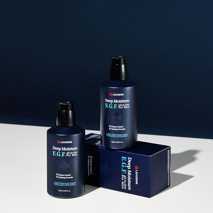 LEADERS Deep Moisture EGF All-in-One Essence for Men, One-Step Facial Skincare, Deep Hydration, Smooth & Anti-Wrinkle Care, Calming Formula with Sebum Control & Skin Barrier Strengthening, 150 ml