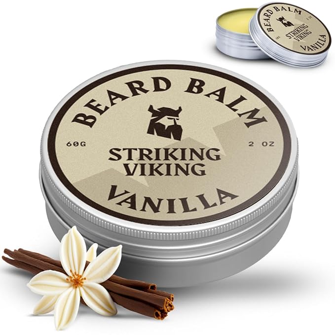 Striking Viking Beard Balm for Men - 2 oz, Vanilla Scent - Light Hold Moisturizer & Beard Conditioner for Men That Softens & Nourishes Coarse Facial Hair with Shea Butter & Tea Tree Oil