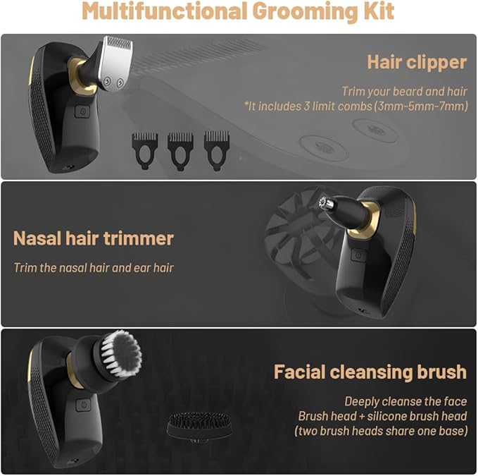 Head Shavers for Bald Men, Electric Shaver 7D with 7 Floating Heads and Self-Sharpening Blades, Waterproof Cordless Shaver for Travel Home and Daily Grooming Kit